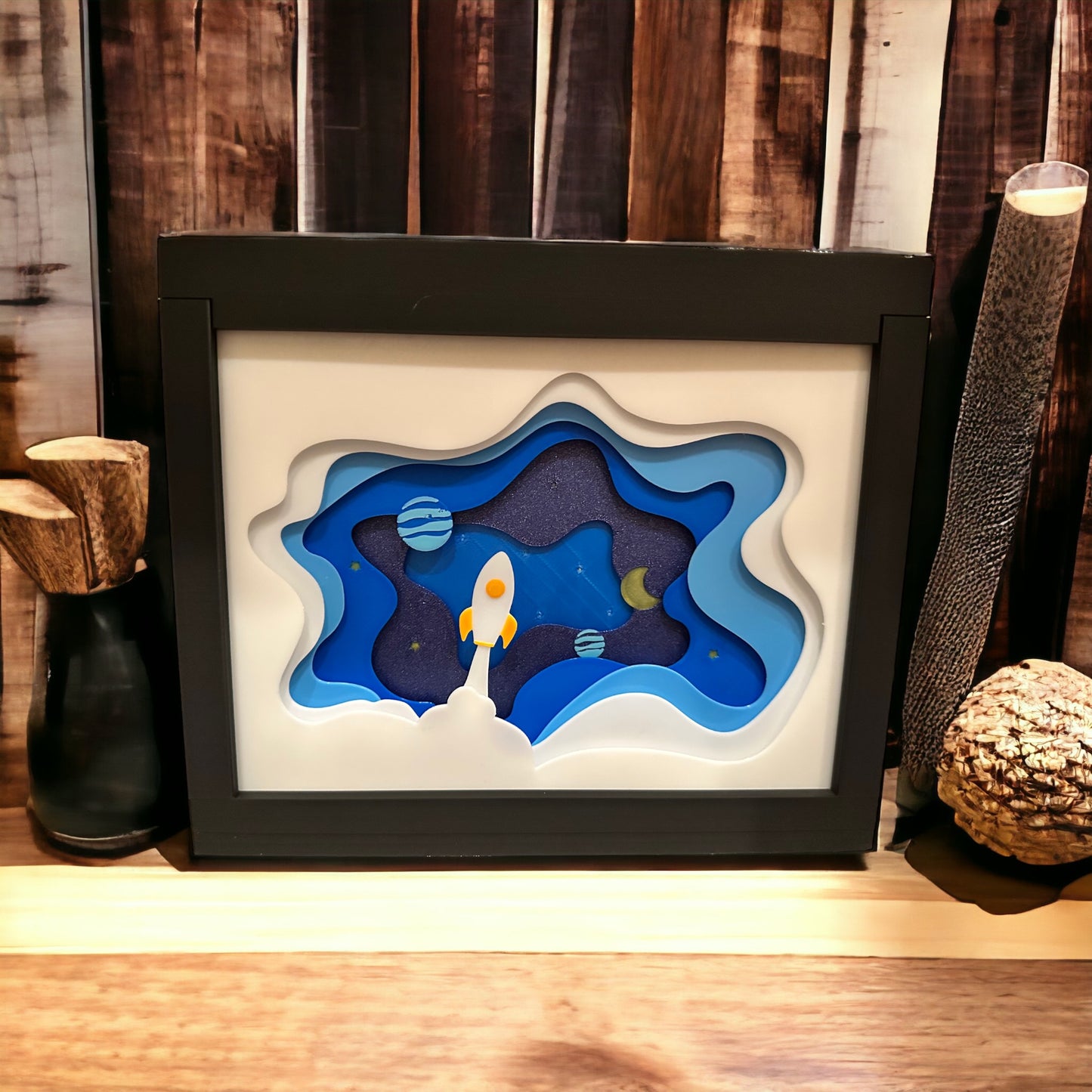 Rocket Ship Space Shadowbox (wall mountable)